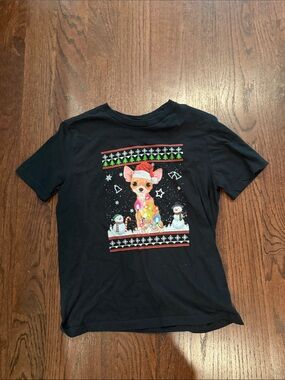 Kids Black Holiday Puppy Graphic Tee